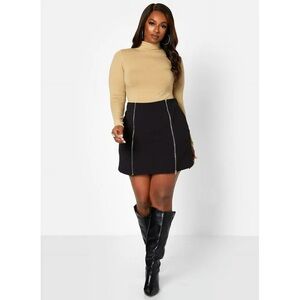 Rebdolls Women's Plus Double Zipper Front Mini A Line Skirt